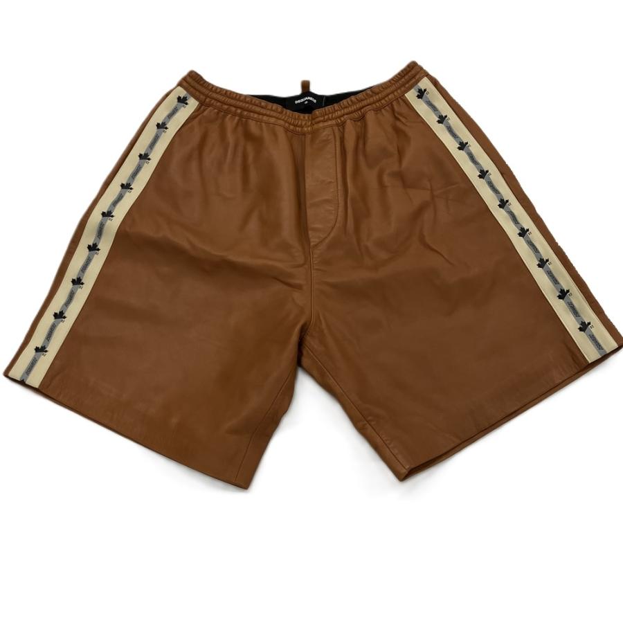 ディースクエアード DSQUARED2 サイドラインロゴ ショートパンツ S74MU0655 ブラウン 48 ラムレザー メンズ【中古】 DSQUARED2（ディースクエアード） サイドラインロゴ ショートパンツ