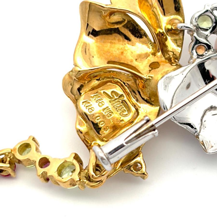 K18×シルバー ダイヤモンド0.13ct リボン ブローチ 総重量12.0g パール ブローチ ダイヤモンド 0.03ct K18WG 11g K18 デザイン