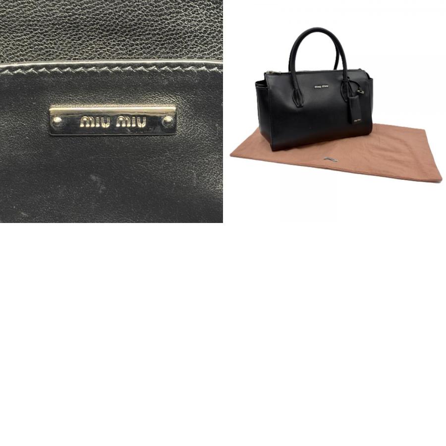 ミュウ Miu ロゴ ハンドバッグ レザー ブラック シルバー金具