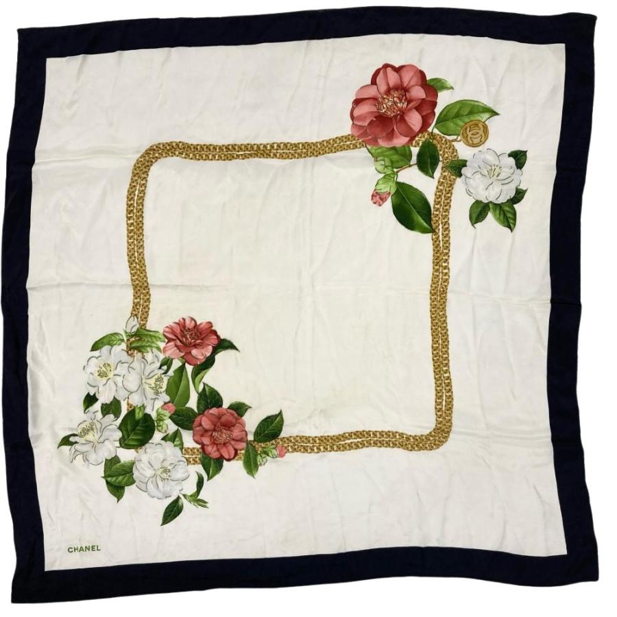 CHANEL（シャネル） カメリア チェーン スクエア スカーフ ブラック