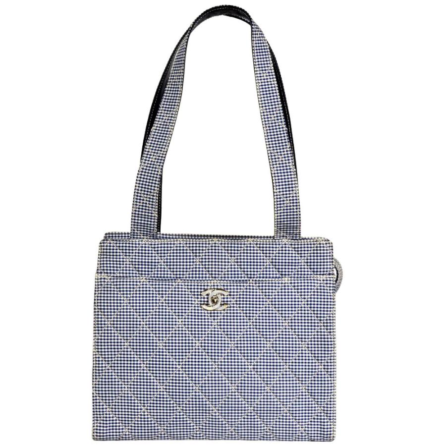 CHANEL グレー チェック柄 トートバッグ CHANEL シャネル ココマーク マトラッセ ギンガムチェック