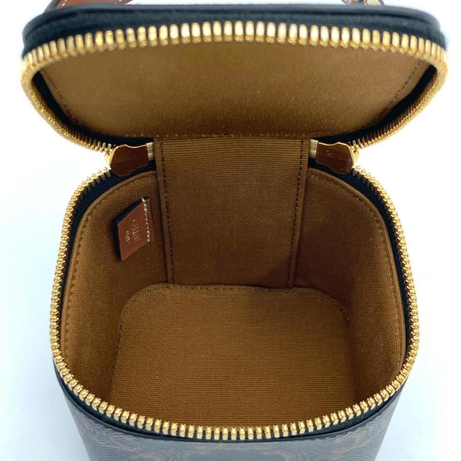 CELINE セリーヌ トリオンフ ミニフォルコバックパック ミニバッグ ショルダーバッグ ブラウン レザー×PVC ゴールド金具 CELINE（セリーヌ） トリオンフ ミニ バニティケース ショルダーバッグ