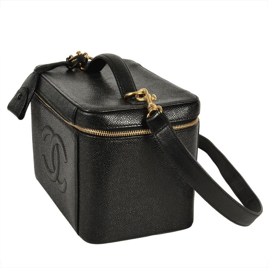 シャネルキャビアスキンココマークバニティハンドバッグブラック