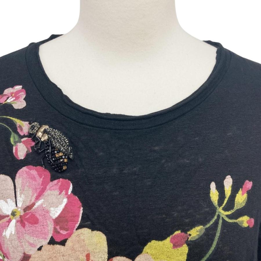 GUCCI（グッチ） フローラルプリント 蜂 ビジュー 半袖Tシャツ 麻