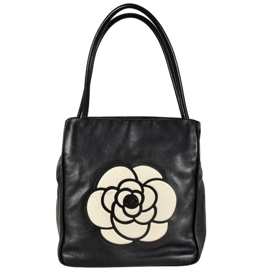 CHANEL　カメリア　トートバッグ　ブラック　ハンドバッグ　ラムスキン　レザー CHANEL シャネル カメリア トートバッグ ラムスキン ブラック
