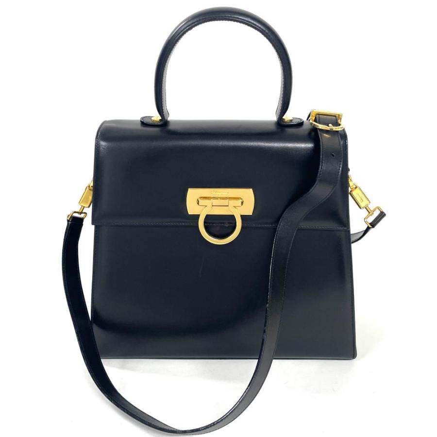 フェラガモ Ferragamo ガンチーニ ハンドバッグ 2WAY レザー ブラック