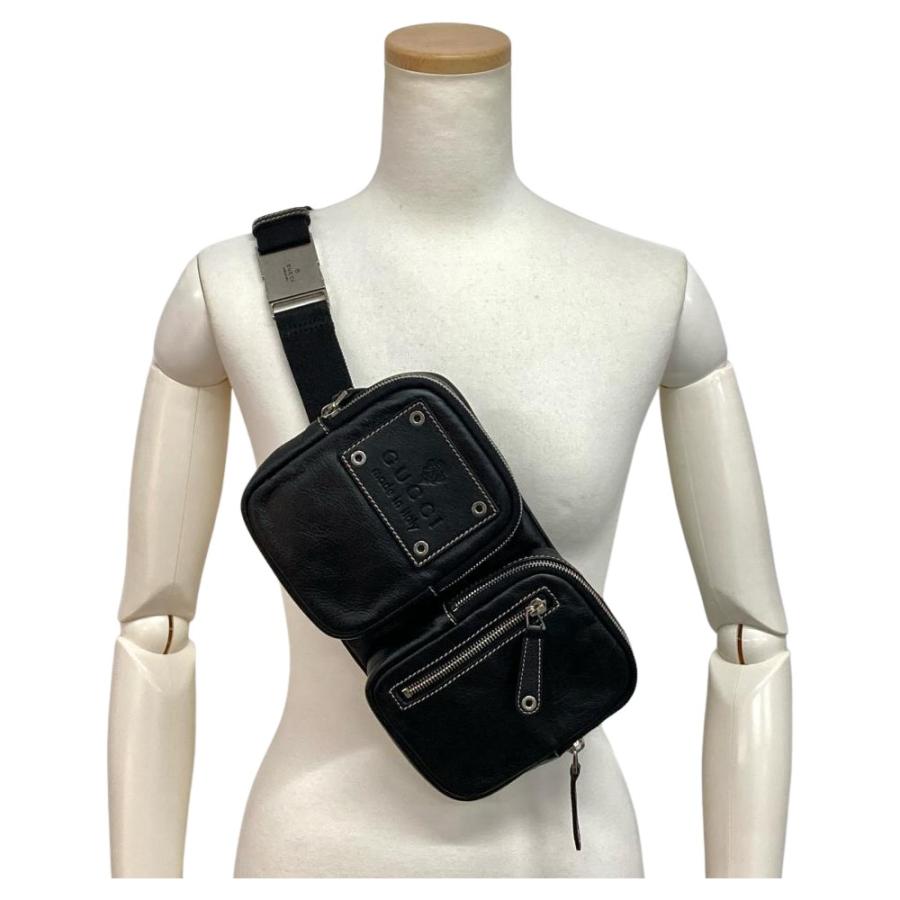k*2様 GUCCI ボディバッグ ブラックレザー GUCCI グッチ ウエストバッグ ボディバッグ 2WAY レザー 201846