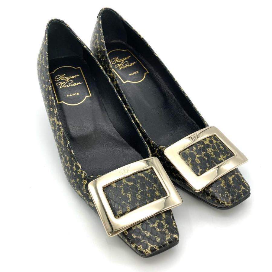 【希少】ロジェヴィヴィエ モカシン パンプス ブラック ゴールド スタッズ ロジェヴィヴィエ Roger vivier パンプス レザー カーキ 34 1/2サイズ