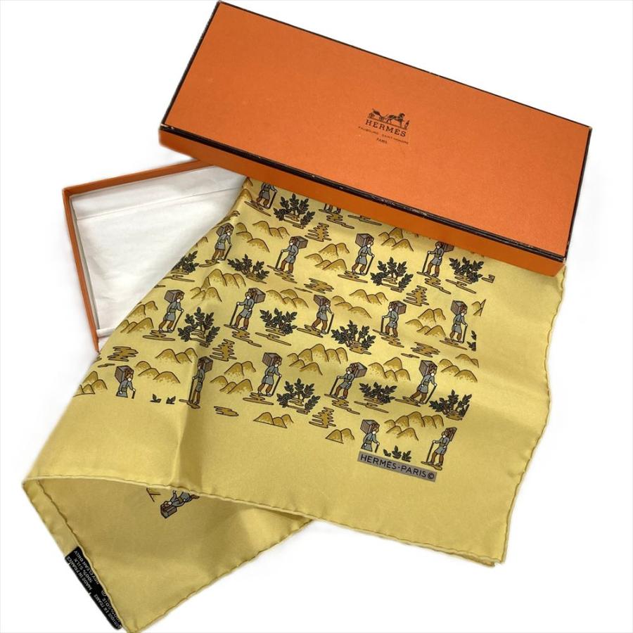 HERMES（エルメス） プチカレ42 山場 スカーフ シルク イエロー
