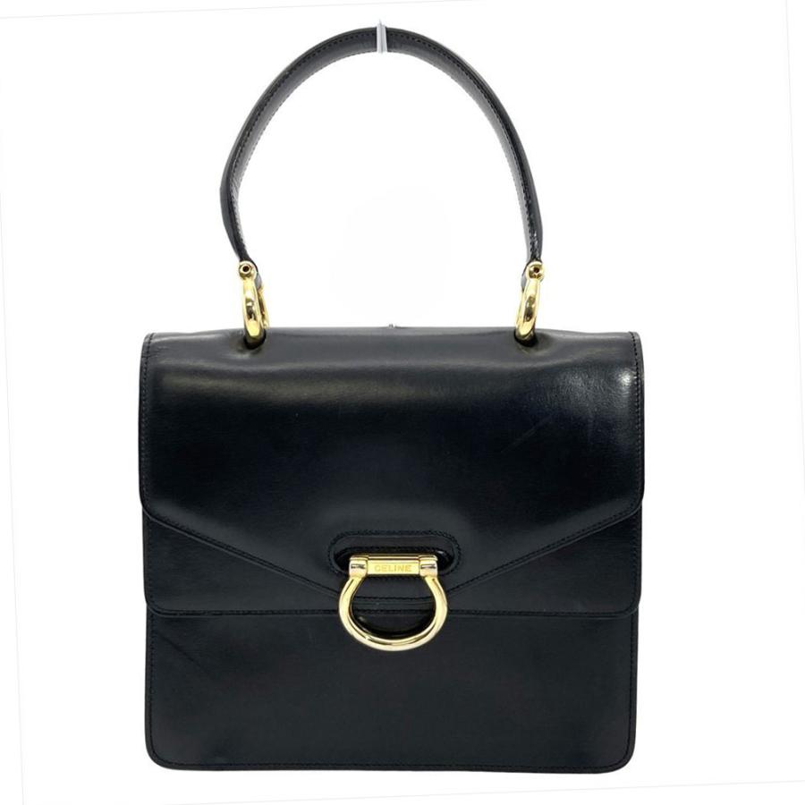 CELINE（セリーヌ） ハンドバッグ レザー ブラック ゴールド金具 W