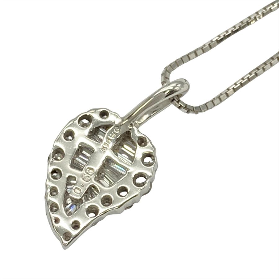 リーフ モチーフ ネックレス ダイヤモンド 0.55ct K18WG 4.9g 葉っぱ