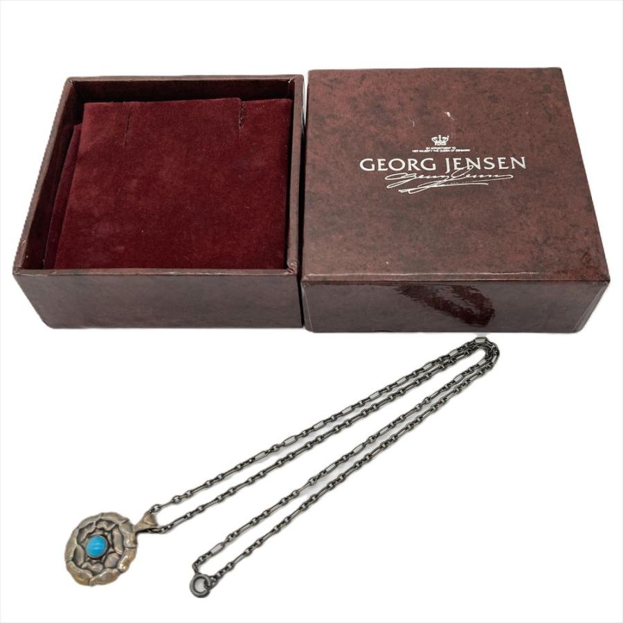 磨き済/美品ジョージジェンセン ゼファー ネックレス SV 925 500 箱付 ジョージジェンセン Georg Jensen ネックレス SV925 14.6g ターコイズ