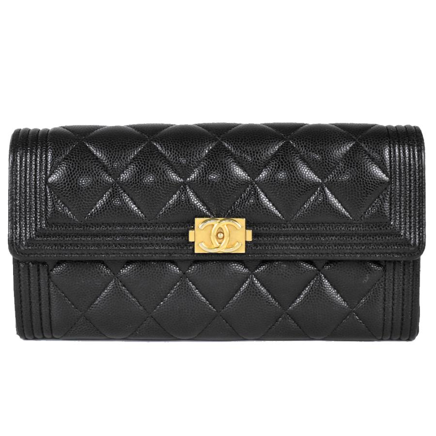 CHANEL ボーイシャネル キャビアスキン ロングウォレット ブラック CHANEL シャネル 長財布 フラップウォレット ボーイシャネル