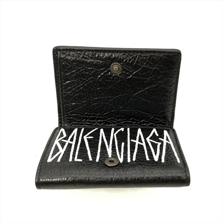 バレンシアガ ペーパーミニウォレット /グラフィティ 三つ折り財布 レザー 黒 BALENCIAGA（バレンシアガ） ペーパー ミニウォレット 三つ折り財布