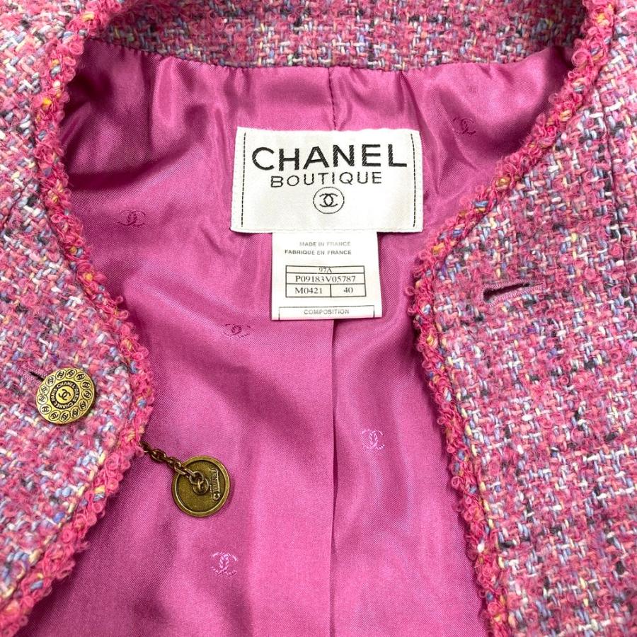 CHANEL シャネル モヘア混 ツイード ノーカラージャケット