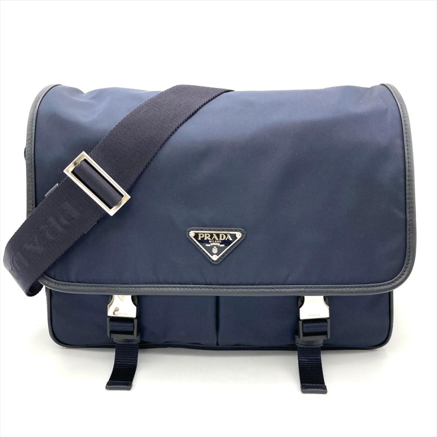 PRADA（プラダ） ロゴ金具 ショルダーバッグ ナイロン ネイビー