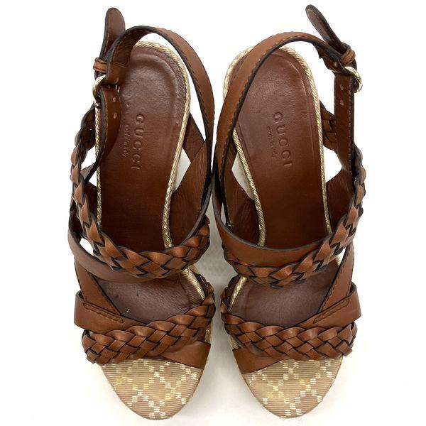 グッチ GUCCI ウェッジソール サンダル レザー 麻 283517  
