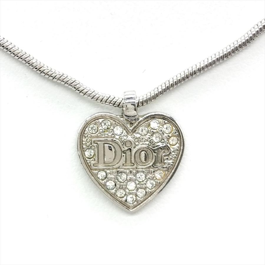 【美品】Christian Dior ネックレス ハート ラインストーン ロゴ Christian Dior クリスチャンディオール ロゴ ハート ライン