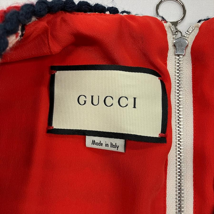 GUCCI グッチ ツィード 半袖 ワンピース 497622 レッド 46 GUCCI グッチ ツィード 半袖 ワンピース 497622 レッド 46
