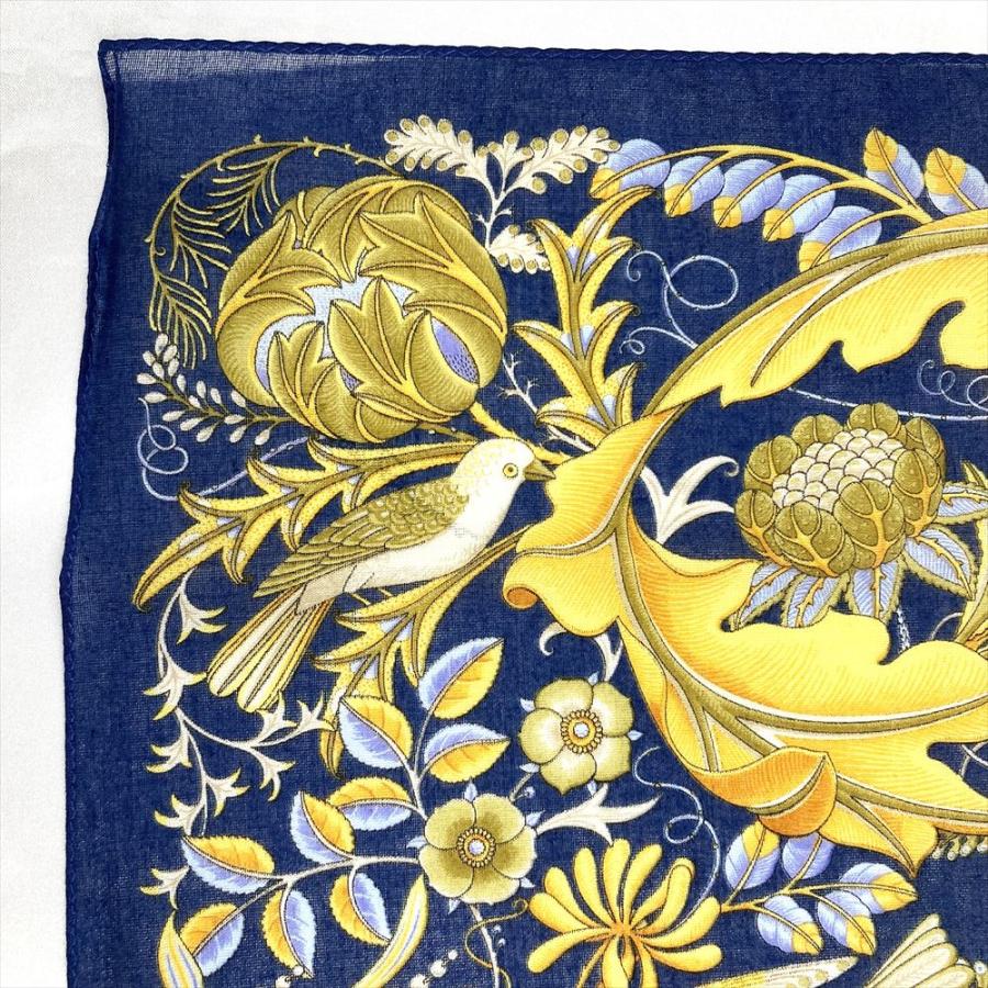 Salvatore Ferragamo クッション 花と鳥 フェラガモ Ferragamo 花柄 鳥 ハンカチ コットン ブルー ユニセックス