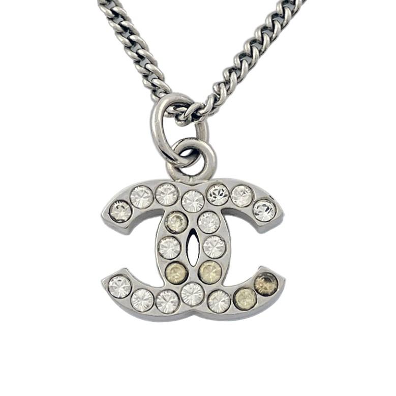【訳あり】シャネル ネックレス ココマーク パール ラインストーン ガンメタ CHANEL（シャネル） ココマーク ネックレス メタル ラインストーン