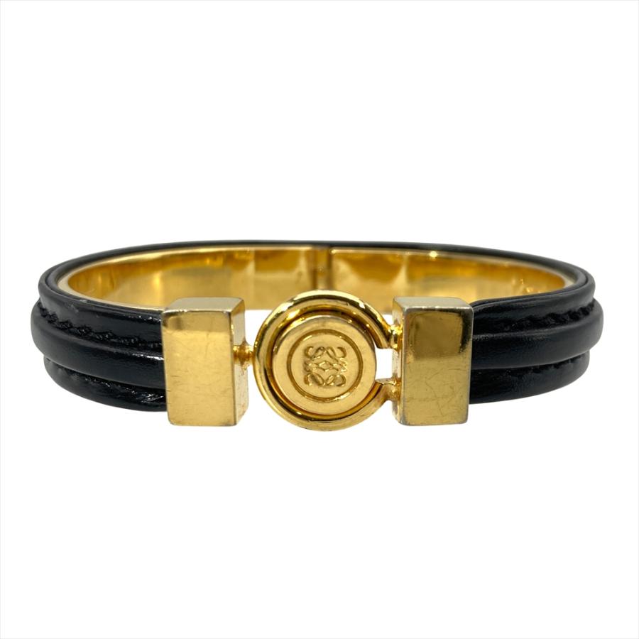 LOEWE（ロエベ） アナグラム ロゴ バングル カフ レザー ブラック