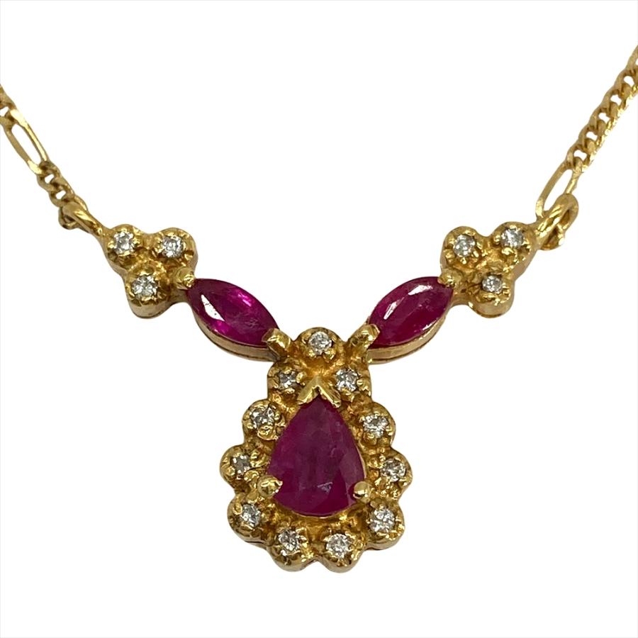 UNOAERRE ウノアエレ デザイン ネックレス ルビー 0.65ct K18YG 4.5g  