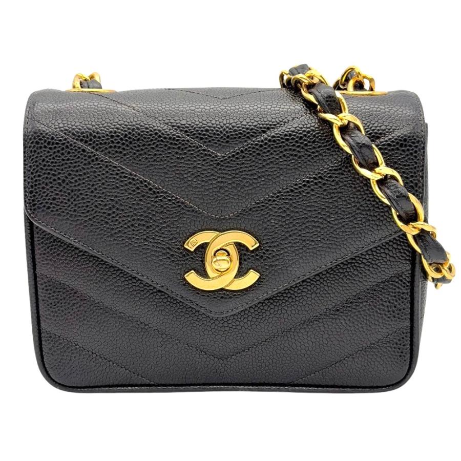 キャビアスキン シャネル CHANEL シェブロン チェーン ショルダー