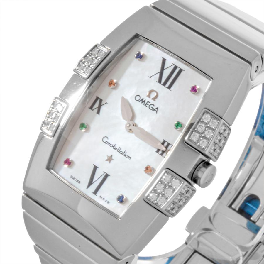 オメガ OMEGA 腕時計 コンステレーション ミニ クアドレア 1283.79.00 ダイヤベゼル マルチカラーストーン インデックス トノウ ホワイト文字盤 K18PG SS クオーツアナログ 【中古】 中古)OMEGA オメガ コンステレーション クアドレラ ミニ ダイヤ