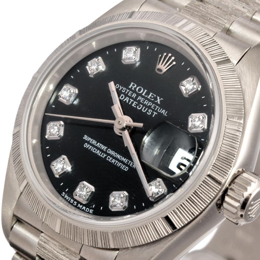 ロレックス ROLEX デイトジャスト 79279G K18WG 10P ダイヤモンド エンジンターンドベゼル バーク仕上げ A番 レディース 自動巻き 時計 ブラック文字盤 金無垢｜goldplazajp｜07