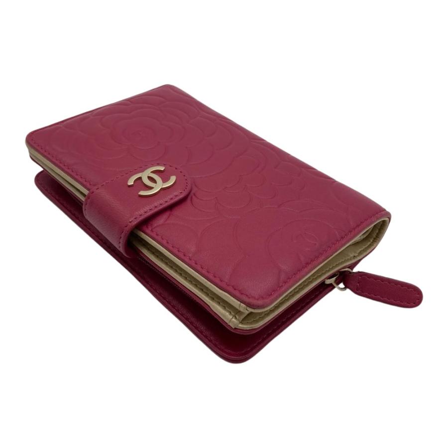 【美品・付属品完備】シャネル カメリア Wホック 二つ折り 財布 ココマーク 黒 CHANEL（シャネル） ココマーク カメリア 二つ折り財布 ラムスキン