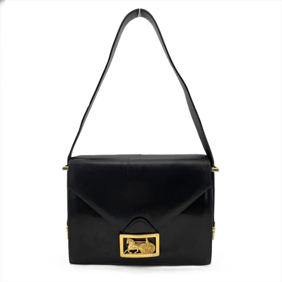 CELINE（セリーヌ） 馬車金具 ショルダーバッグ レザー ブラック