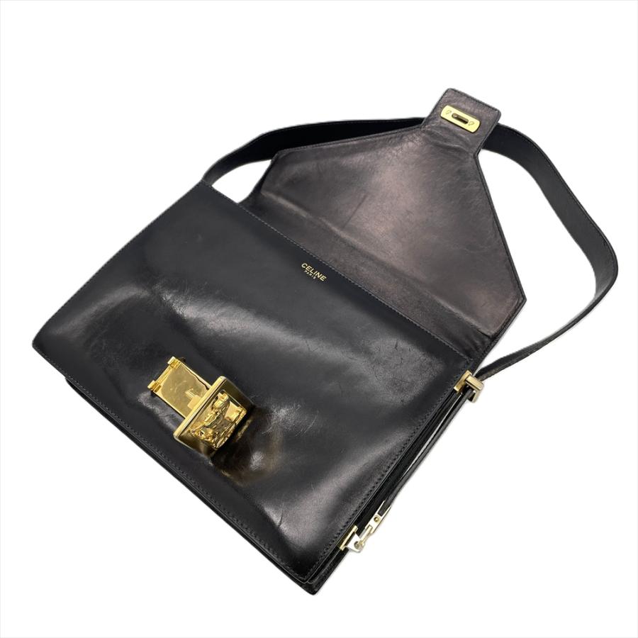 CELINE（セリーヌ） 馬車金具 ショルダーバッグ レザー ブラック