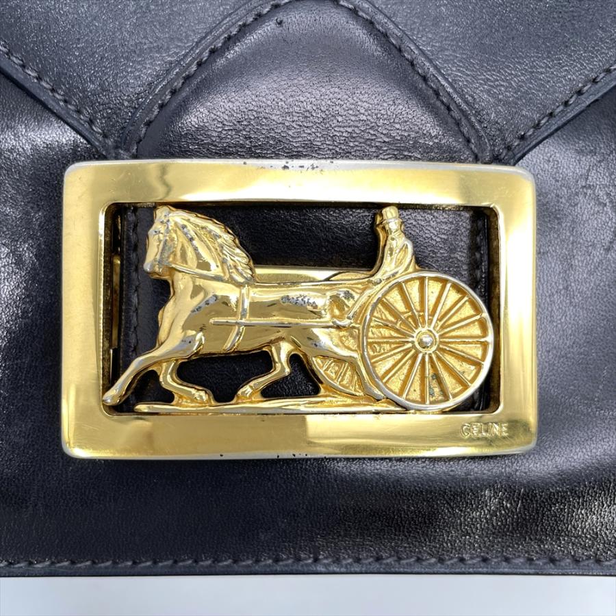 CELINE（セリーヌ） 馬車金具 ショルダーバッグ レザー ブラック