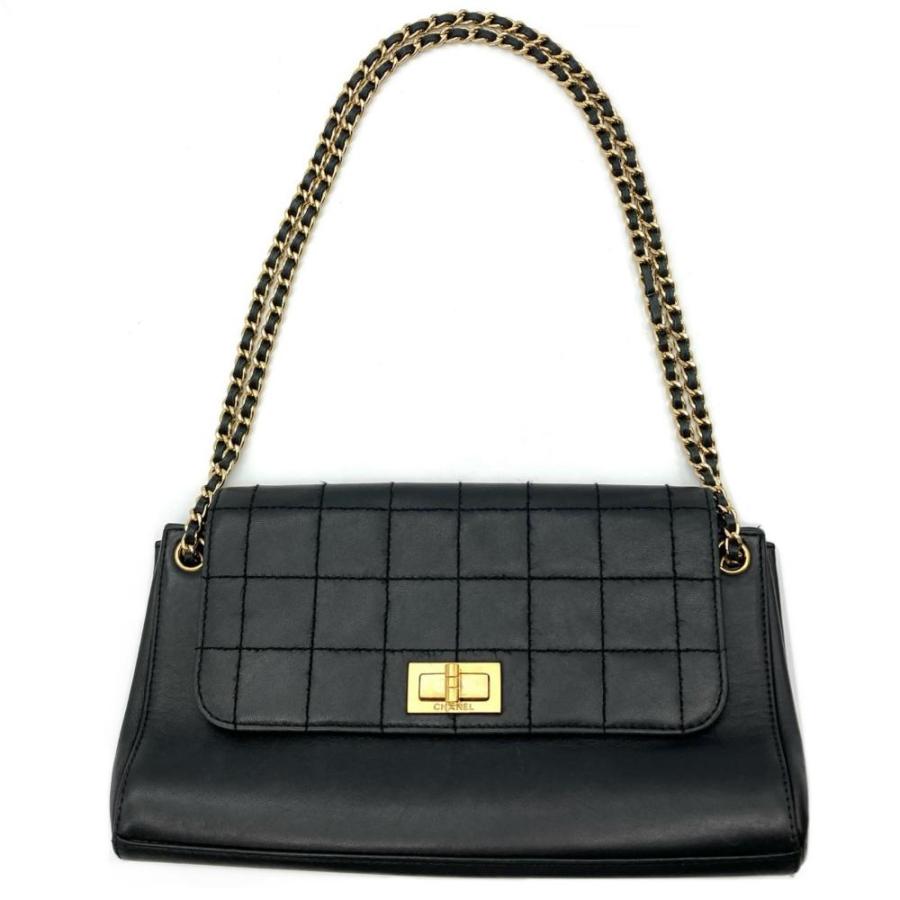 CHANEL チョコバーショルダーバッグ CHANEL（シャネル） チョコバー ショルダーバッグ ラムスキン ブラック