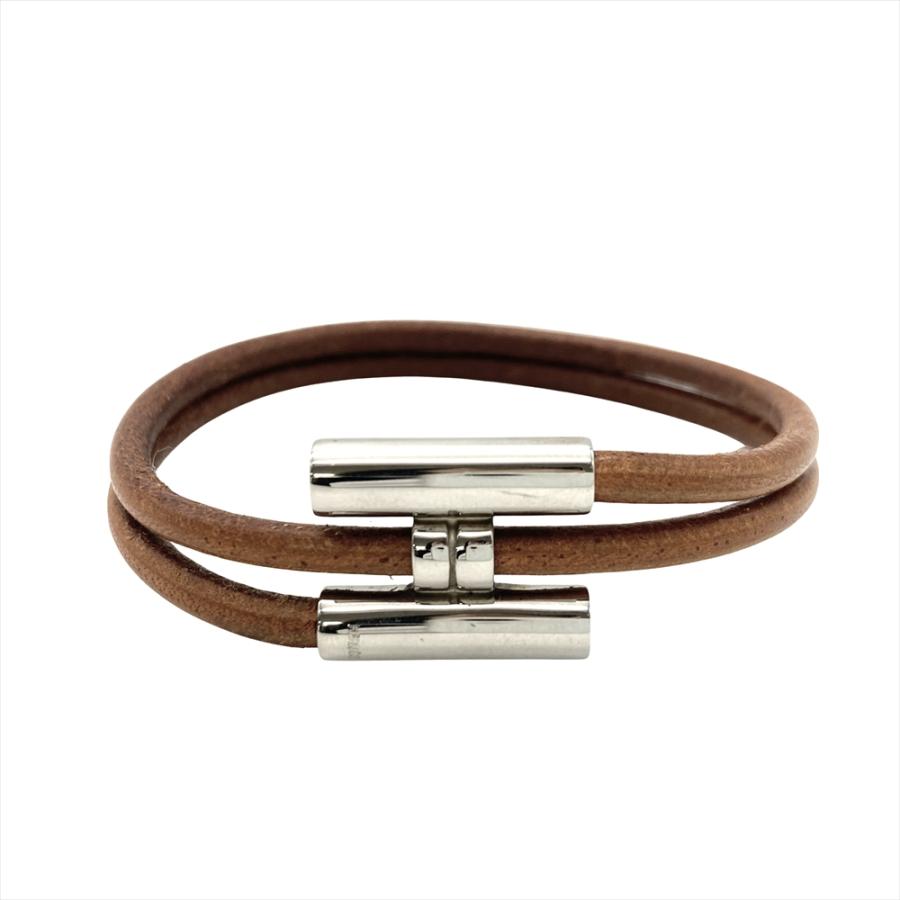HERMES エルメス レザーブレスレット　トゥルニトレッセ　ゴールド✖ブラウン HERMES（エルメス） トゥルニ トレッセ ブレスレット レザー メタル