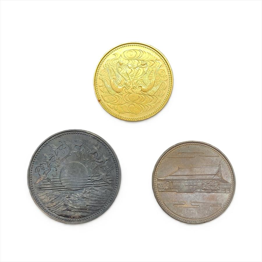 天皇御在位 六十年記念 10万円金貨幣 1万円銀貨幣 500円白銅貨幣 貨幣3