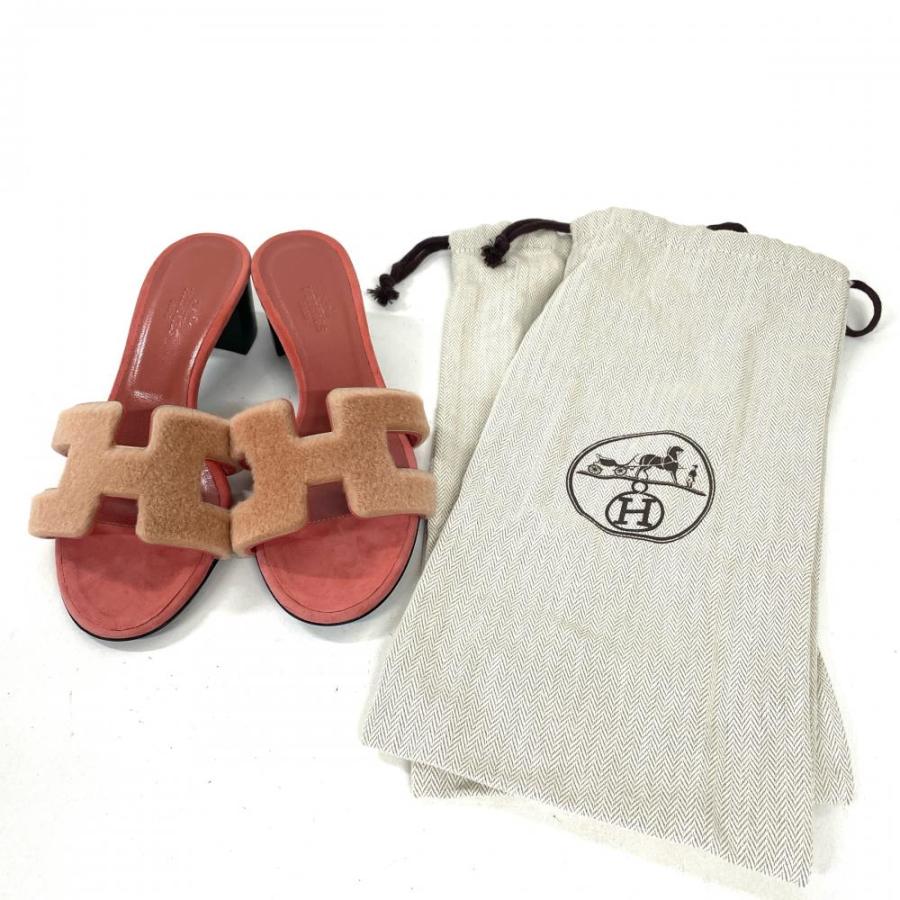 L*♪様 美品♡HERMES オアジス　サンダル　サイズ36.5 レッド HERMES（エルメス） オアジス Oasis H サンダル レザー ミンクファー