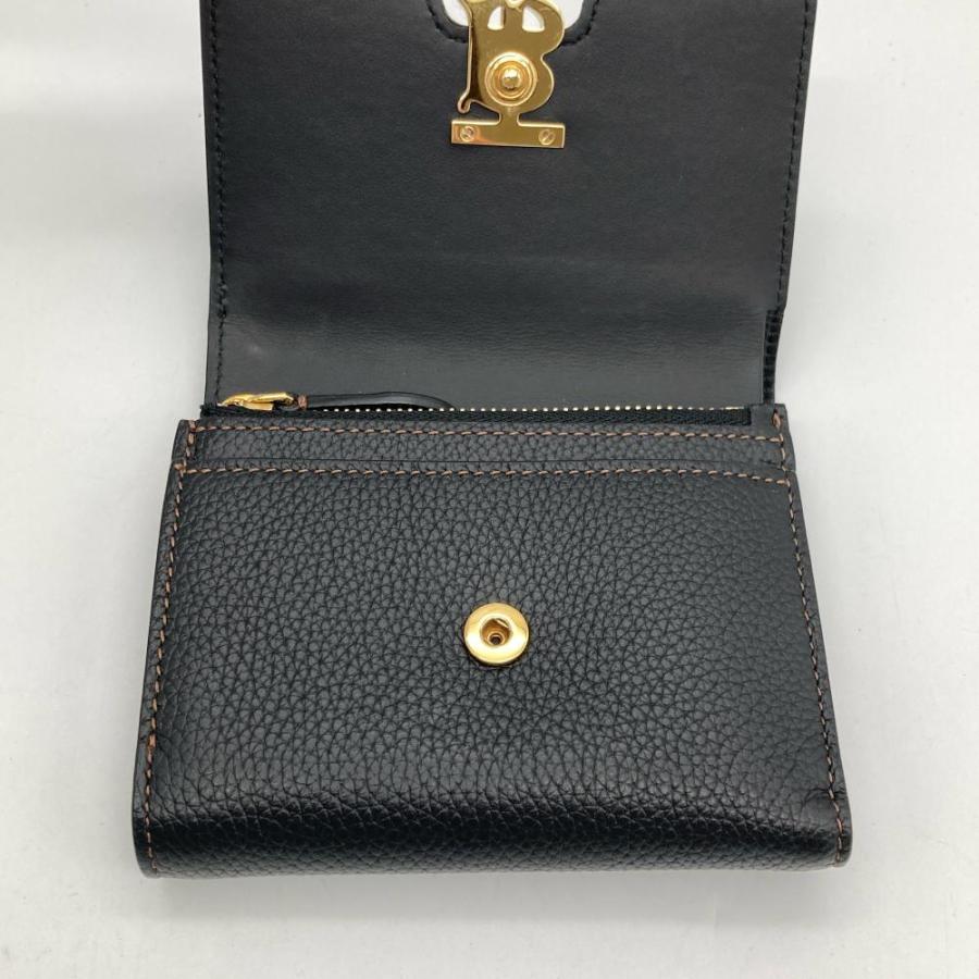 美品✨バーバリー　三つ折り財布　TBロゴ　キャビアスキン　レザー　ブラック BURBERRY（バーバリー） BURBERRY TB コンパクトウォレット 三つ折り