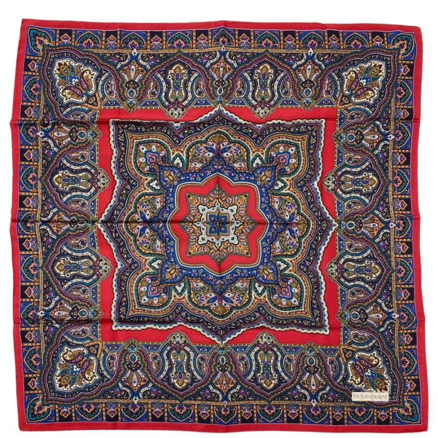 サンローラン SAINT LAURENT ペイズリー スカーフ レッド 総柄 90cm