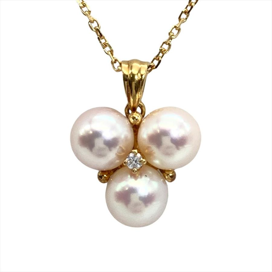 MIKIMOTO（ミキモト） パール 3P ネックレス ダイヤモンド K18YG 真珠