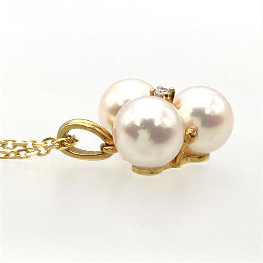 MIKIMOTO（ミキモト） パール 3P ネックレス ダイヤモンド K18YG 真珠