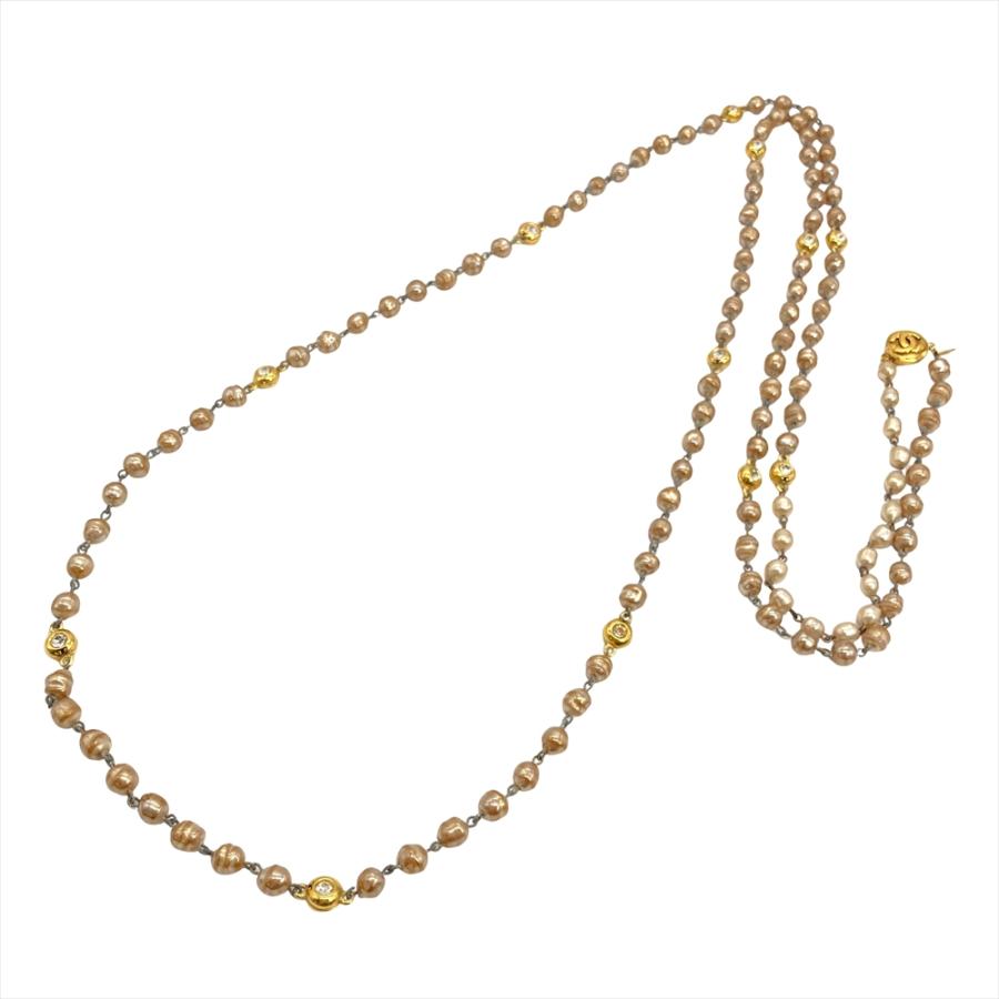 P CHANEL フェイクパール ヴィンテージネックレス CHANEL（シャネル） ヴィンテージ ロング ネックレス メタル フェイク