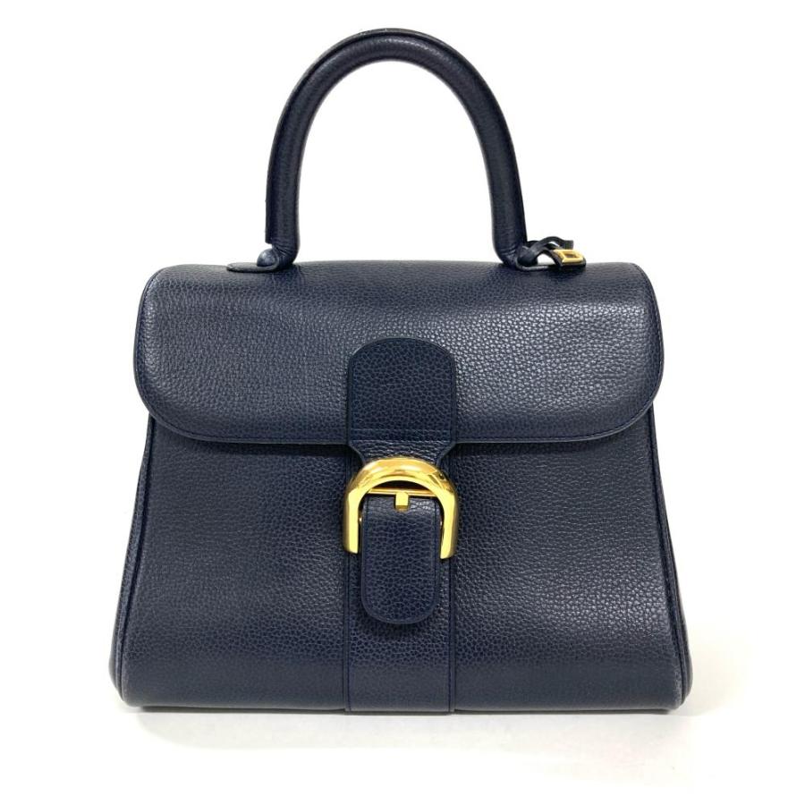 デルヴォー DELVAUX ブリヨンMM ハンドバッグ ネイビー ゴールド金具