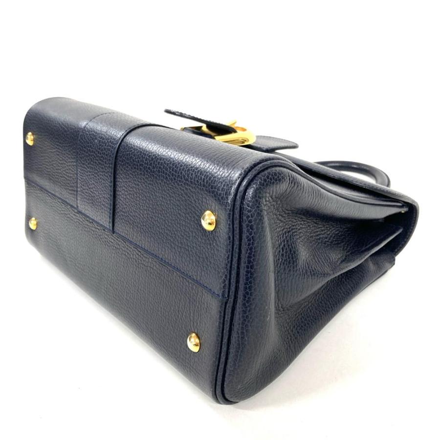 デルヴォー DELVAUX ブリヨンMM ハンドバッグ ネイビー ゴールド金具
