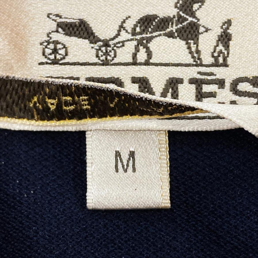 HERMES エルメス Hロゴ 襟ステッチ ポロシャツ コットン マリン
