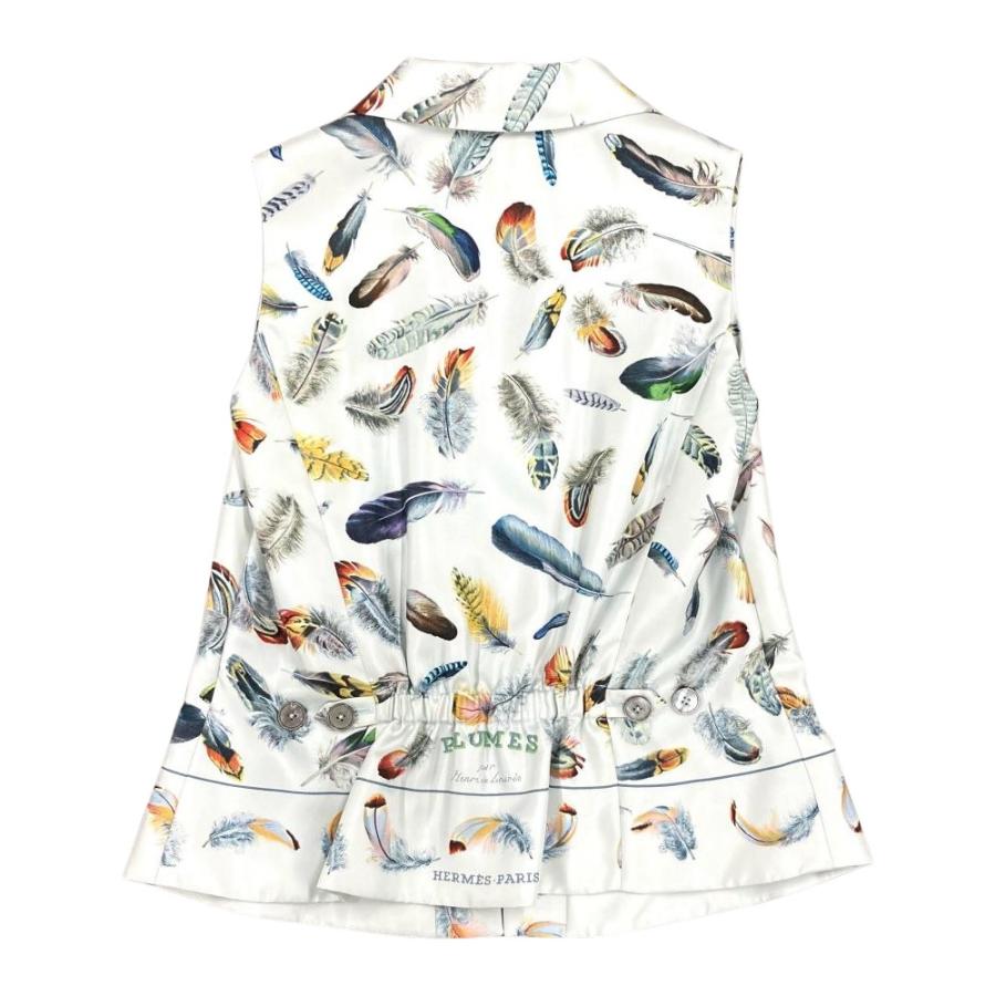 HERMES エルメス 羽柄 ジップアップ ベスト シルク ホワイト 42