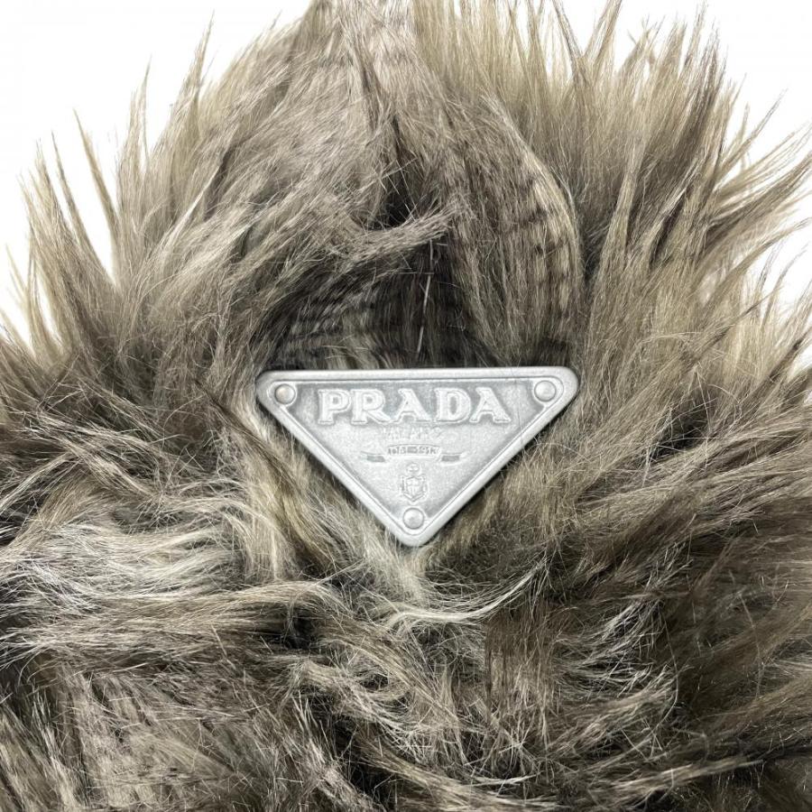 PRADA（プラダ） エコファー トライアングルロゴ ポンチョ ブルー