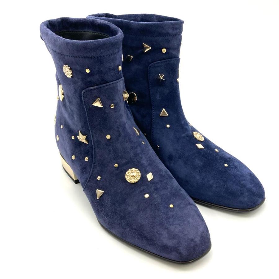 ロジェヴィヴィエ Roger vivier スタッズ ブーツ スウェード ネイビー