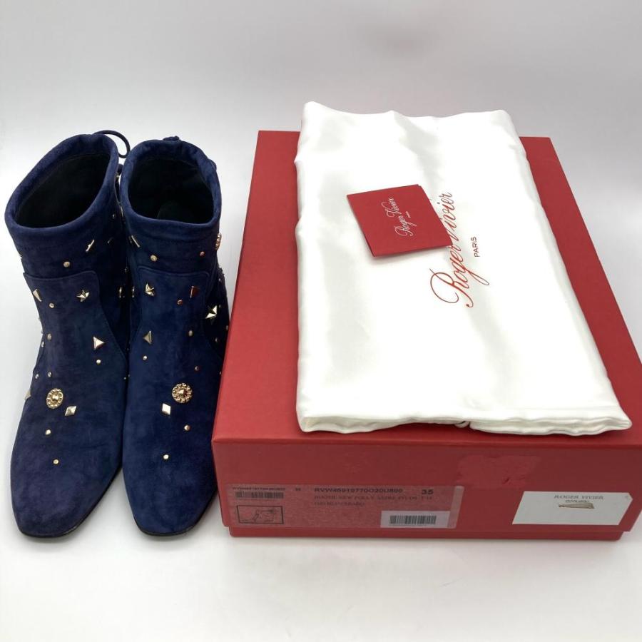 ロジェヴィヴィエ Roger vivier スタッズ ブーツ スウェード ネイビー